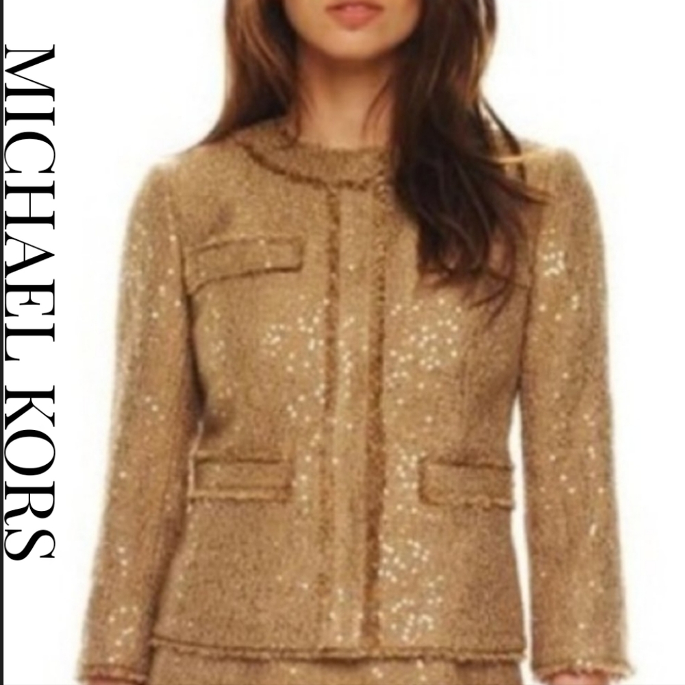 Michael Kors, Gold Sequin tweed blazer, Size: 10